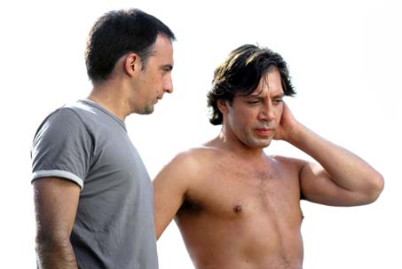 Alejandro Amenabar with Javier Bardem on the set of 'The Sea Inside'