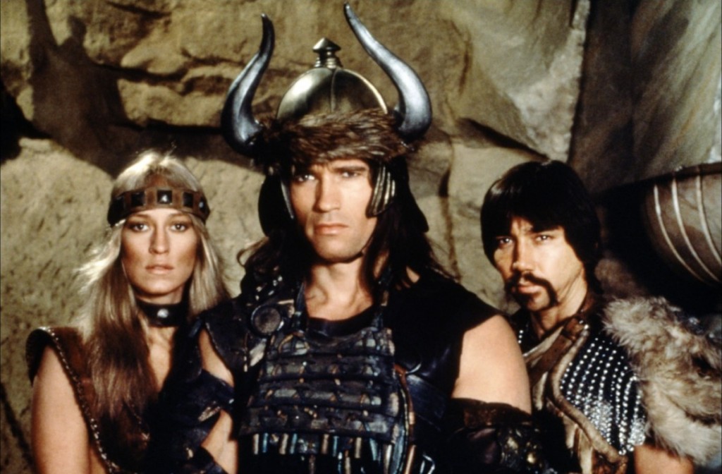 Sandahl Bergman, Arnold Schwarzenegger and Gerry Lopez in 1982's 'Conan the Barbarian'